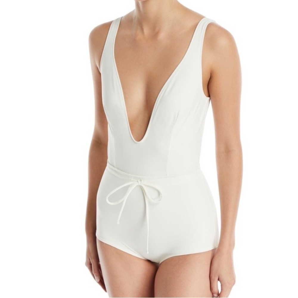 SOLID & STRIPED Ivory Plunge One Piece Swimsuit